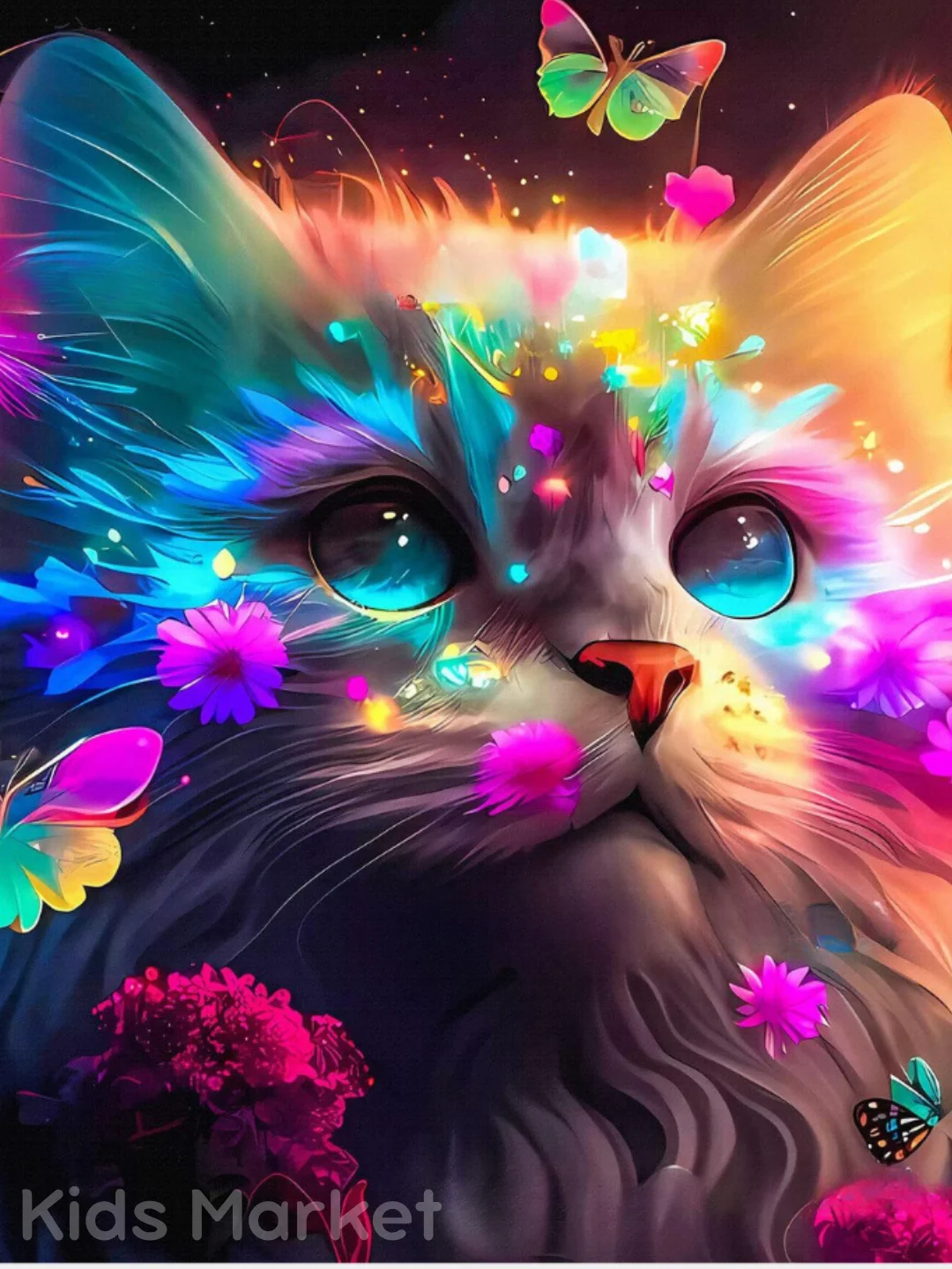 Mushukli olmosli mozaika, bolalar uchun stikerlar, ijodkorlik uchun to‘plam