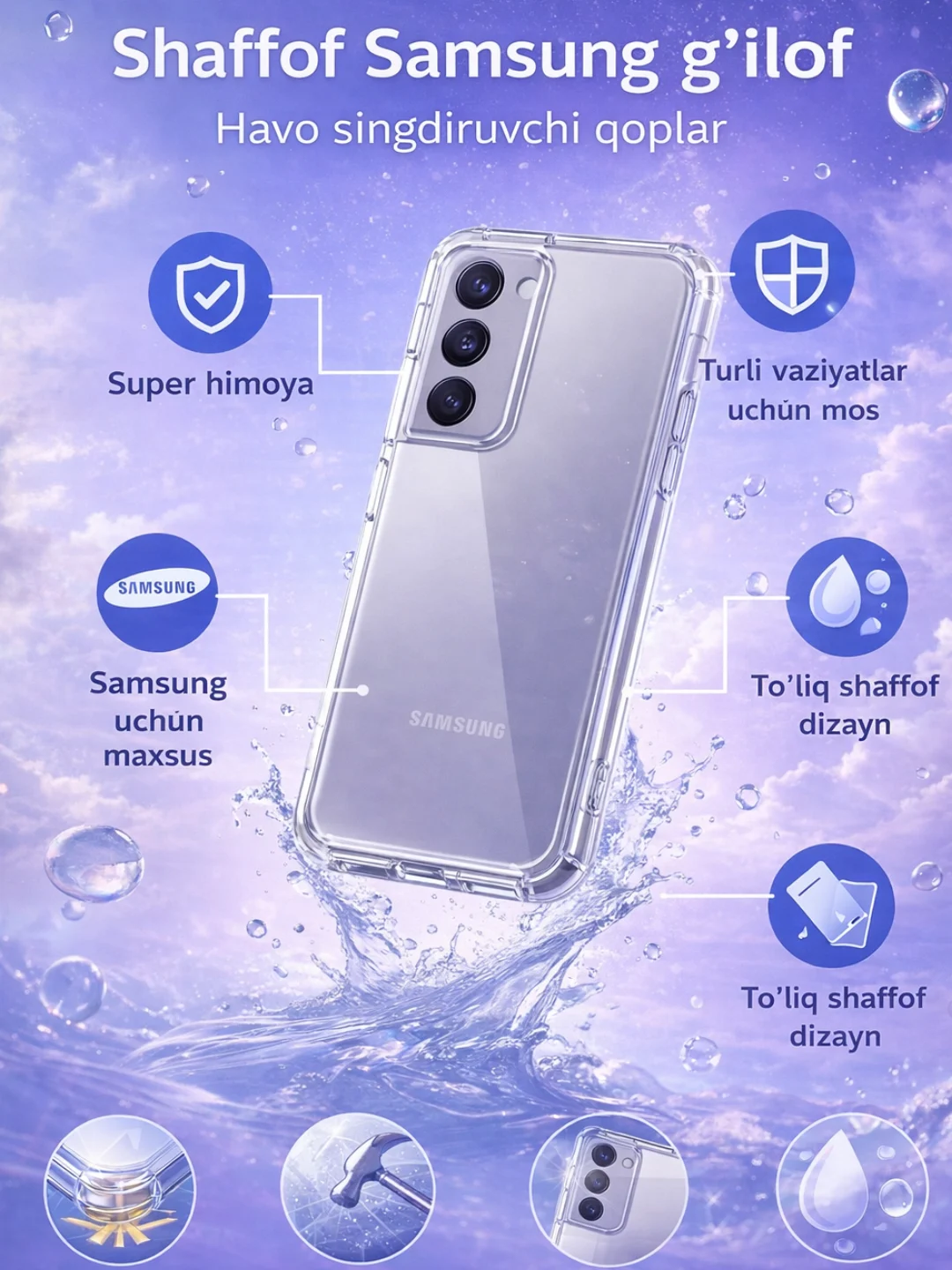 Samsung uchun shaffof zarbaga chidamli g'ilof